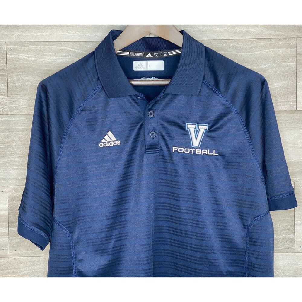 Adidas Valor Eagles Climalite Polo Navy Blue Striped Mens L Highschool Sport EUC - Picture 2 of 7